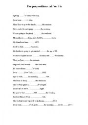 English Worksheet: in on at 