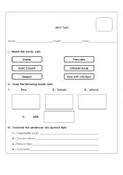 English Worksheet: Test about food