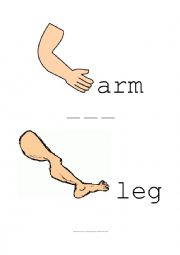 English Worksheet: Body Part Tracing and Writing Practice