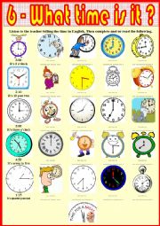 English Worksheet: 6. What time is it ?