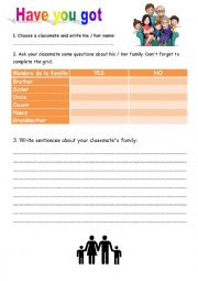 English Worksheet: Have you got (sondage sur la famille)