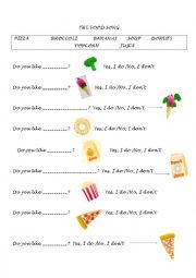 English Worksheet: The food song