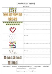 English Worksheet: NUMBERS (from 12 to 19) and ANIMALS