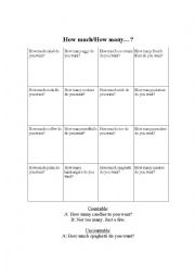 English Worksheet: How Much/How Many Hello Bingo