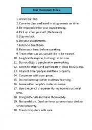English Worksheet: Our Classroom Rules