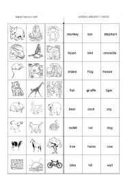 English Worksheet: animals cards