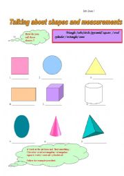 English Worksheet: shapes and measurements 