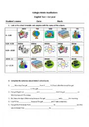 English Worksheet: School subjects, the time & prepositions of time