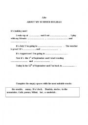 English Worksheet: About my summer holiday
