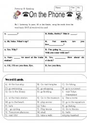 English Worksheet: On the phone worksheet