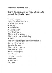 English Worksheet: Newspaper Treasure Hunt