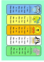 Subject pronouns and possessive adjectives bookmarks