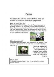 English Worksheet: Panda information text