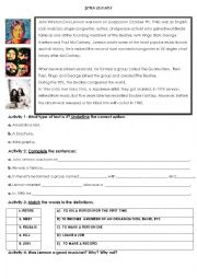 English Worksheet: JOHN LENNON BIOGRAPHY