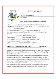 English Worksheet: INITIAL TEST