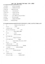English Worksheet: Some, any, a few, a little, how much, how many