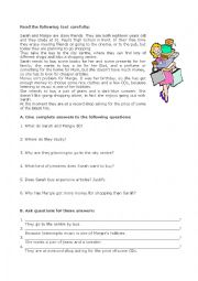 English Worksheet: reading text and questions
