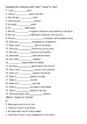 English Worksheet: some any