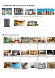 English Worksheet: TYPES OF HOUSES AND ROOMS