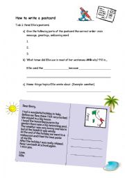 English Worksheet: How to write a postcard level 1
