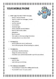 English Worksheet: YOUR MOBILE PHONE - USING MODAL VERBS