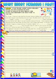 English Worksheet: Past simple creative writing : your past summer holidays