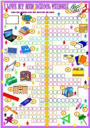 English Worksheet: My new schhol things, crosswords with  hidden  message andKEY