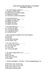 English Worksheet: Quiz on English-speaking countries