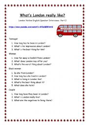 English Worksheet: Whats London really like? - video session (part 2)