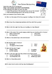 English Worksheet: New Zealand-Backpacking Video-Worksheet