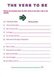 English Worksheet: Rewrite the sentences using the short form