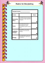 English Worksheet: Story Telling Rubric