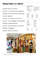 English Worksheet: Buying Clothes at a Market Stall