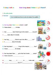 English Worksheet: Transports: How long does it take to get to _?