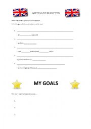 English Worksheet: Getting to Know You & Goals 