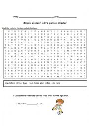 English Worksheet: ALPHABET SOUP .. verbs in third person singular