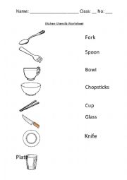 English Worksheet: Kitchen Utensils Worksheet