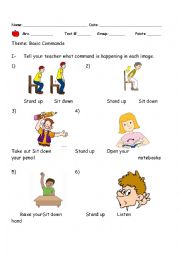 English Worksheet: Basic Commands - Short test