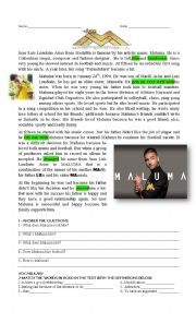 English Worksheet: Maluma Reading, verb pattern, future, phrasal verbs