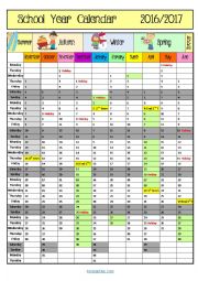 English Worksheet: School Year Calendar 2016/2017