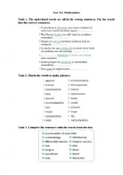 English Worksheet: Test on the topic Mathematics