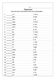 English Worksheet: Opposites