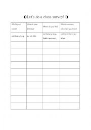 English Worksheet: class survey