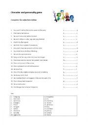 English Worksheet: Character and personality game