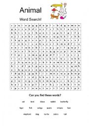 English Worksheet: animal wordsearch