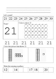 English Worksheet: Numbers 21 to 30 Worksheets