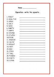 English Worksheet: opposites