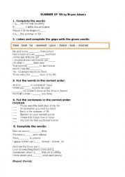 English Worksheet: Summer of 69 Song by Bryan Adams