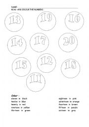 English Worksheet: COLOUR THE NUMBERS 11-20