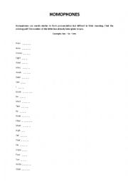 English Worksheet: Homophones